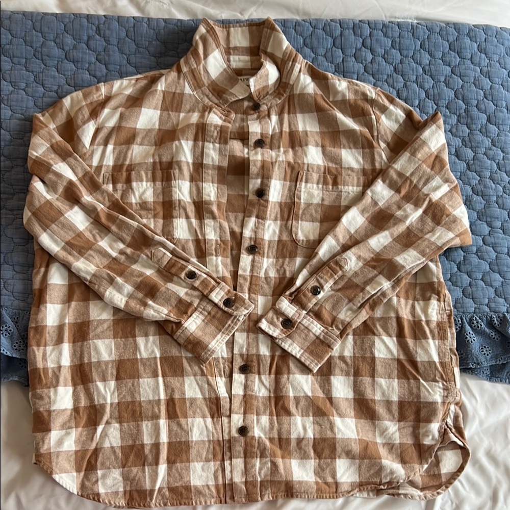 J. Crew Brown and White Plaid Button Down Shirt
